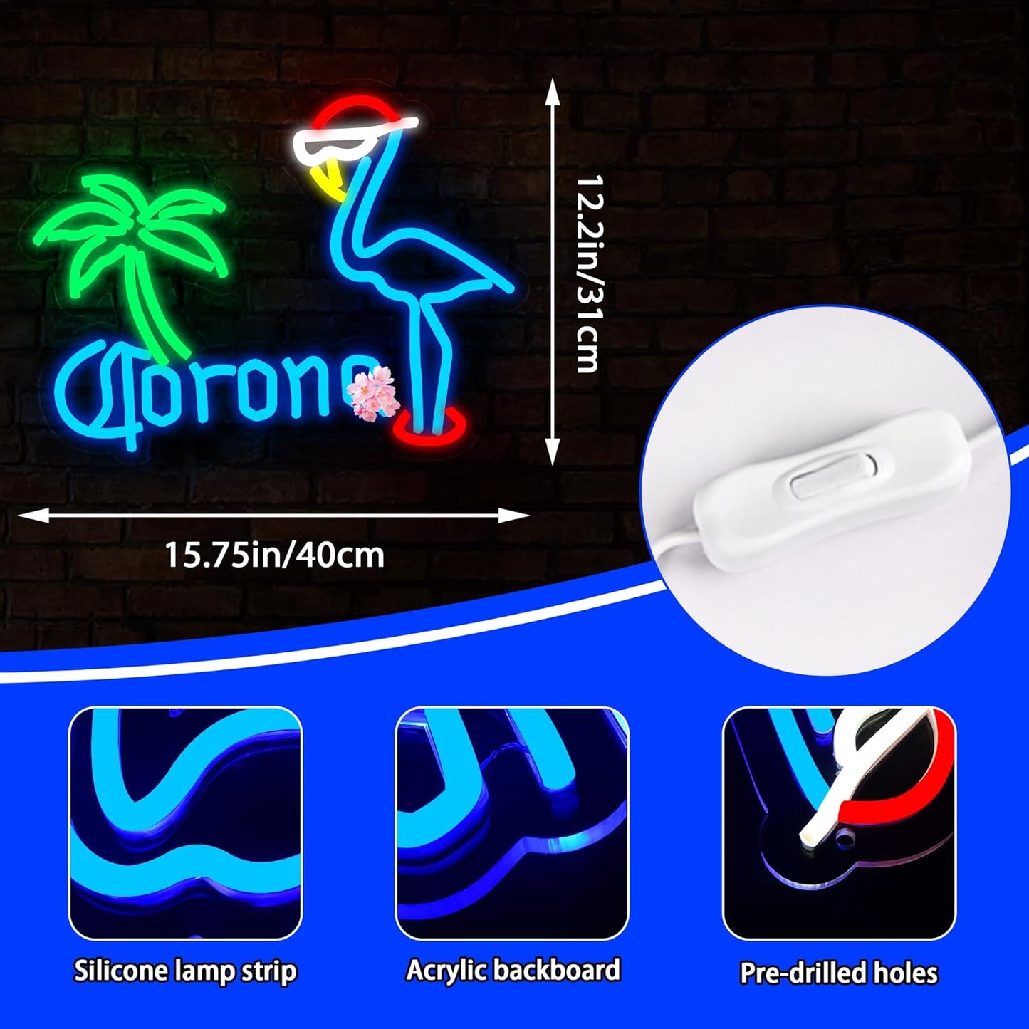 Coron Beer Neon Sign for Wall Decor Bar Signs for Home Bar Lights Beer led Sign for man Bedroom Light Up Palm Tree Wall Decor for Men Birthday Party Coors light Gifts for men Size12.2 * 15.7inches
