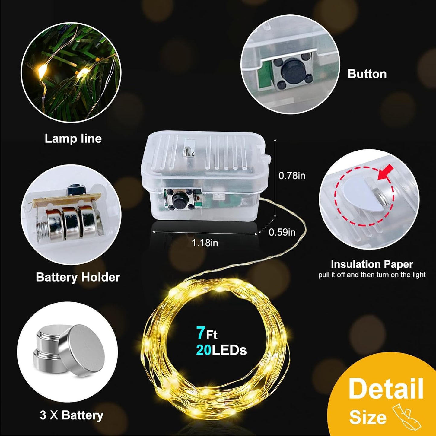 pozzolanas 50 Pack Warm White Battery Operated String Lights - 7ft Waterproof Fairy Lights with 20 LEDs for Home, Mason Jar, Party, Wedding, Halloween, Christmas Decorations