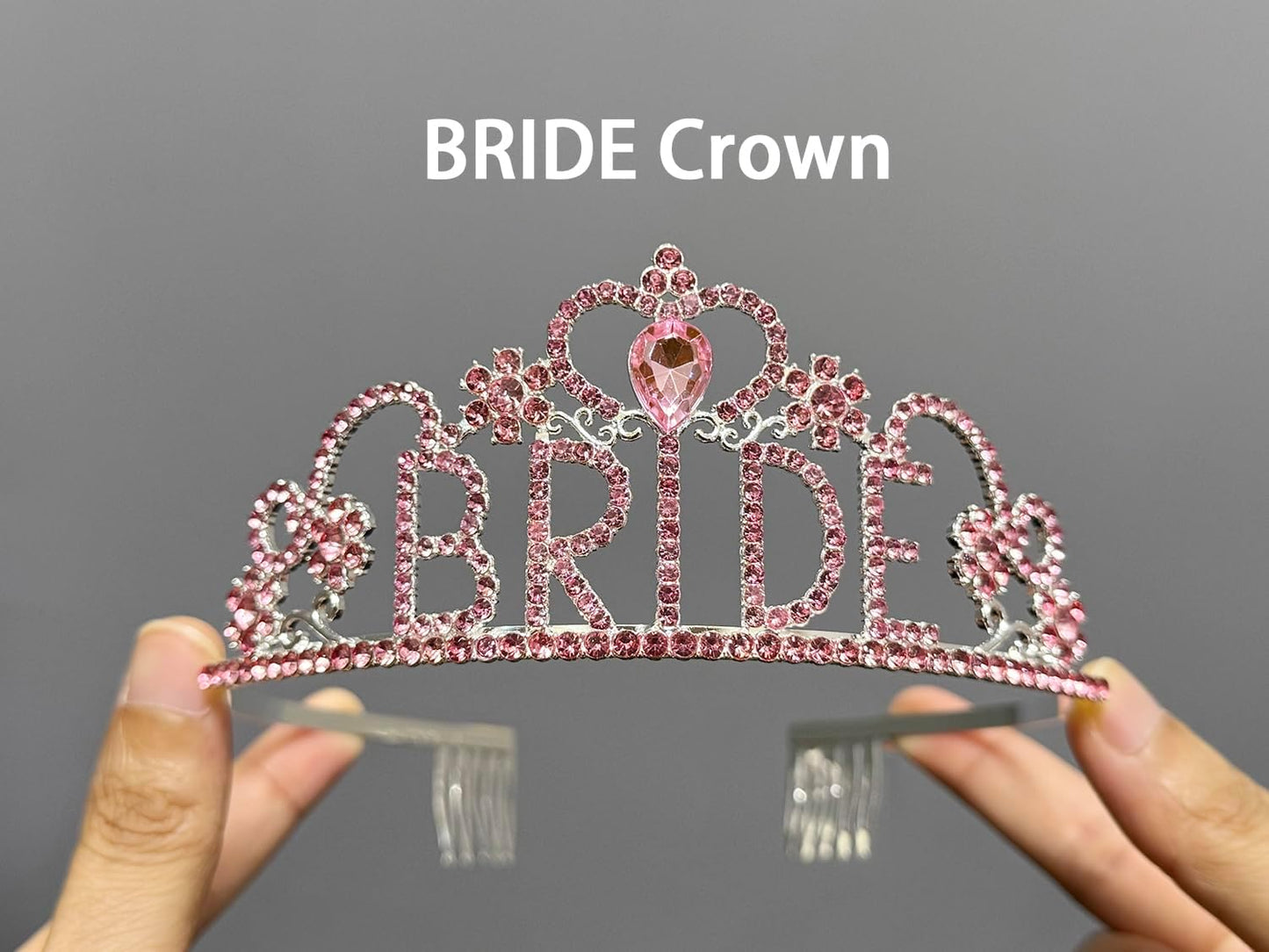 JETKONG 3 Pcs Bachelorette Party Decorations BRIDE Crown, Bride to Be Sash&Veil for Women Bachelorette Party Gifts, Bridal Shower Supplies, Gifts, Favors (Pink)