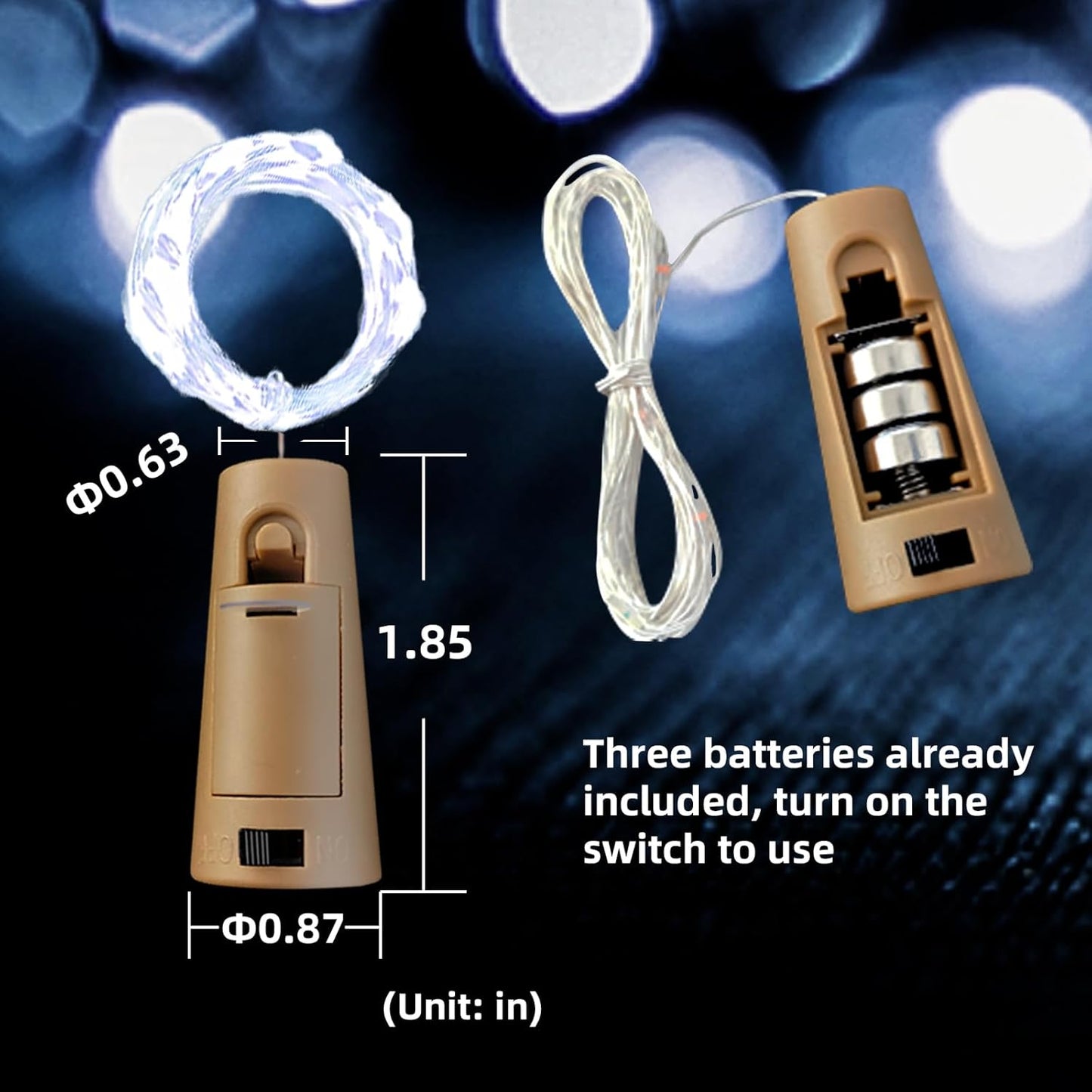 Wine Bottle Lights with Cork, 20 LEDs 6.6 Feet Silver Wire Cork Bottle Lights,Fairy Mini String Lights,for DIY Jar Halloween,Christmas,Party,Decor,Wedding Listing (10 Pack, Cool White)