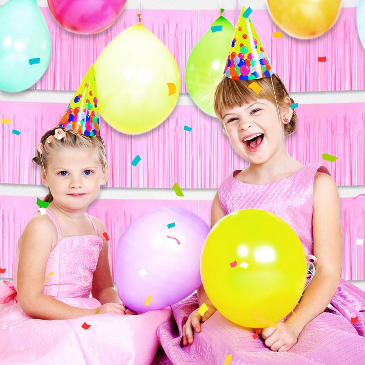 3 Pack 10 Long Macaron Pink Metallic Foil Fringe Garland Wall Hanging Tassle Banner, Mother's Day, Easter, Parade Floats, Birthday, Theme Party, Wedding Party Decorations