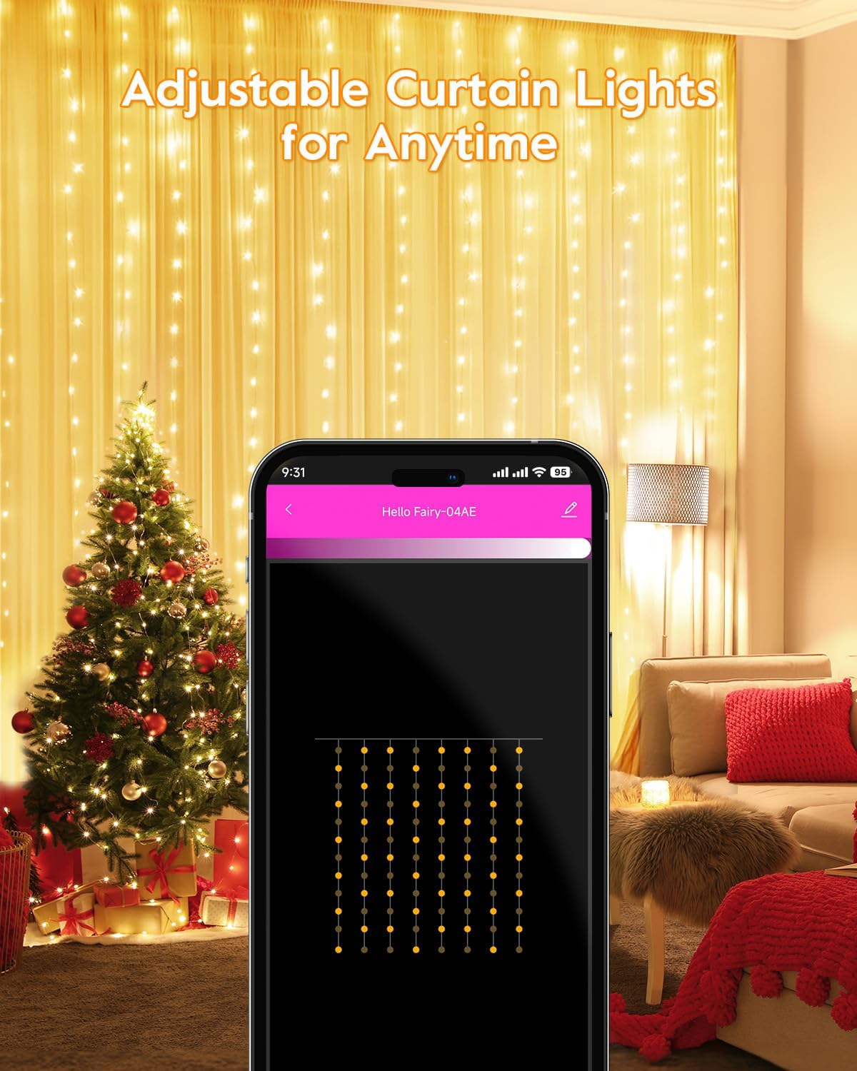 Brightown Smart Curtain Lights - 9.8ft 300 LED Window Smart String Light with APP and Remote, 8 Modes, USB Plug in, Waterproof Fairy Lights for Bedroom, Indoor, Weddings, Party, Christmas Decorations