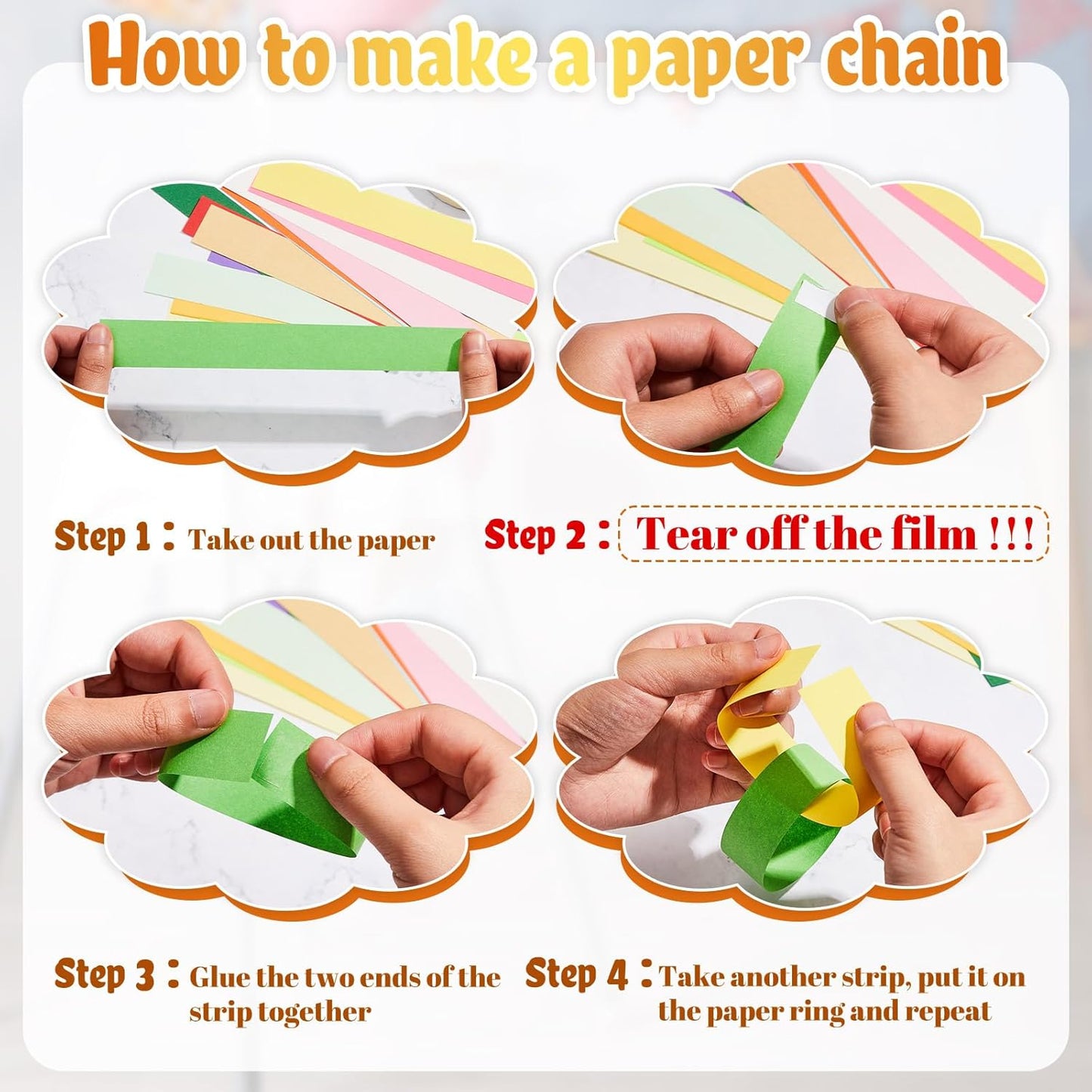 Lincia 1000 Sheets Halloween Paper Chain Garland, Construction DIY Crafts Chain Strip for Fall Thanksgiving Party Decor, 1x8 Inch with Double Sided Tape (Bright)