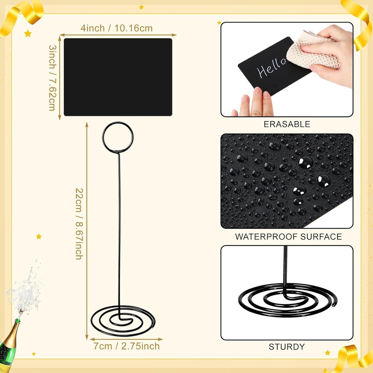 TecUnite 12 Pcs Mini Chalkboard Signs, 4"x3" Small Chalkboard Label with Metal Stand 2 Water Based Chalk for Food Buffet Tabletop Blackboard Sign for Party Bakery(Black,8.7 x 2.8 in)