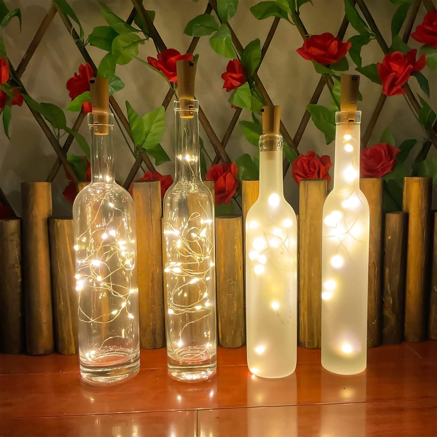 Dual Battery Pack LED Bottle Lights, 6.6ft 20led Double The Lighting Time, for Indoor and Outdoor use, for Christmas,(15 Pack, Warm White（Dual Battery Pack）)