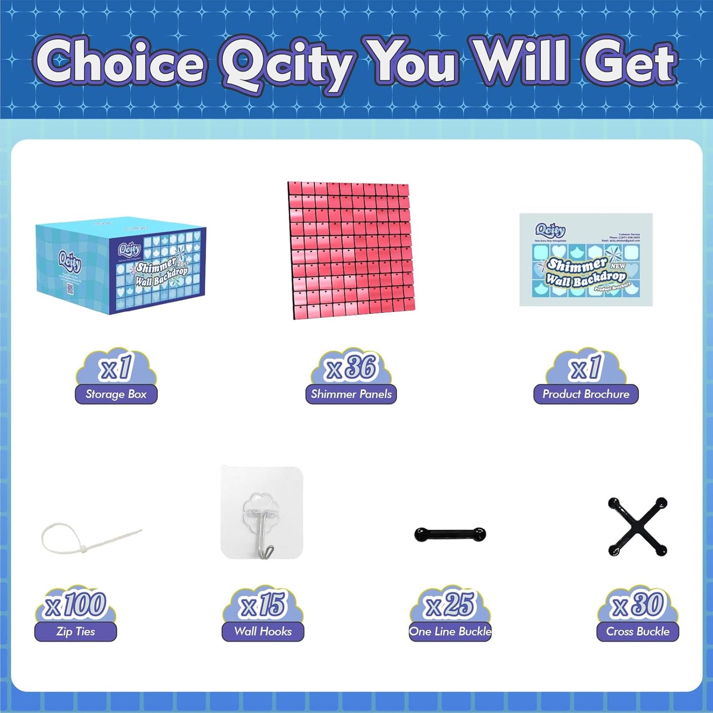 Qcity Pink Shimmer Wall Backdrop 36PCS, Black Back Not See-Through Design, Square Sequin Glitter Backdrop Panel, Perfect for Outdoor Events, Birthdays, Wedding and Party Decoration