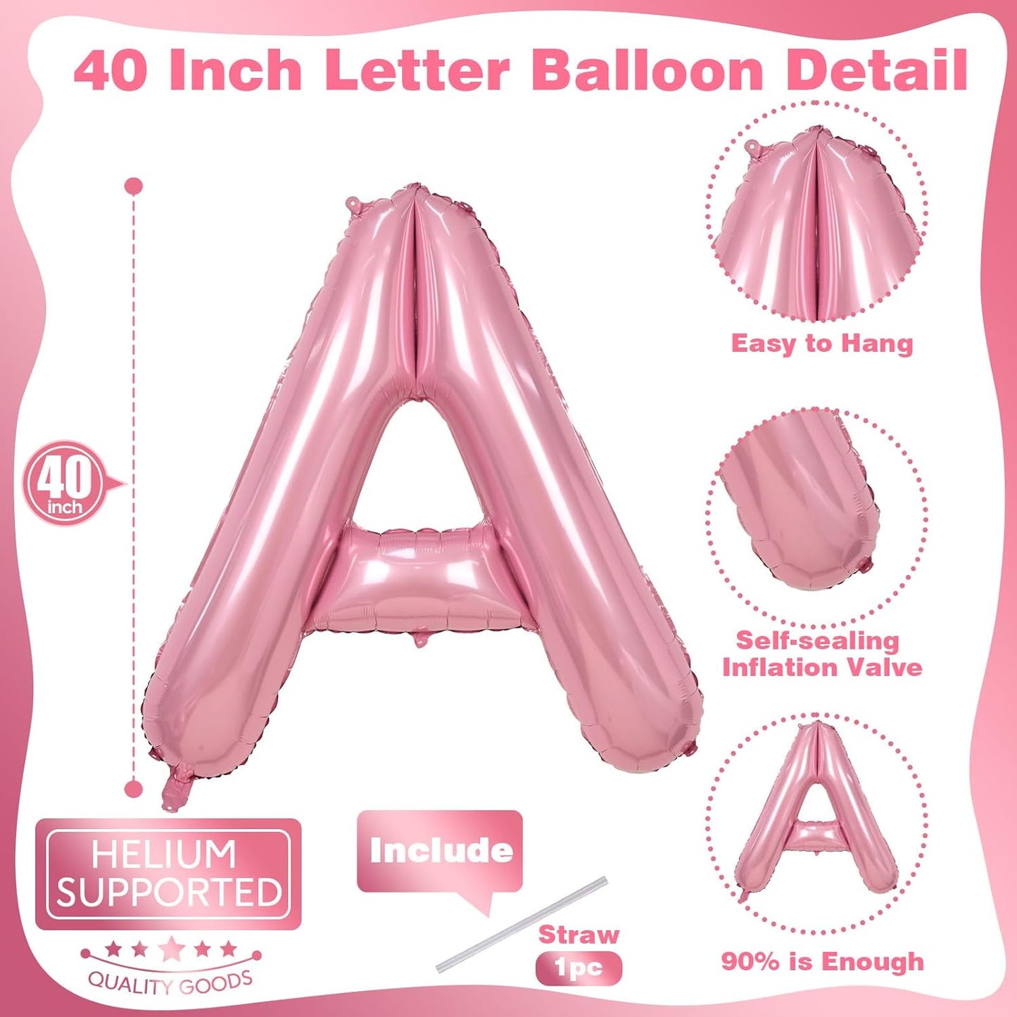 40" Balloon Letter A Pastel Pink, Large Foil Pink Letter Balloons Set A - Z for Girls, Light Pink A Helium Balloons for Women Birthday Anniversary Graduation New Year Party Decoration Supplies