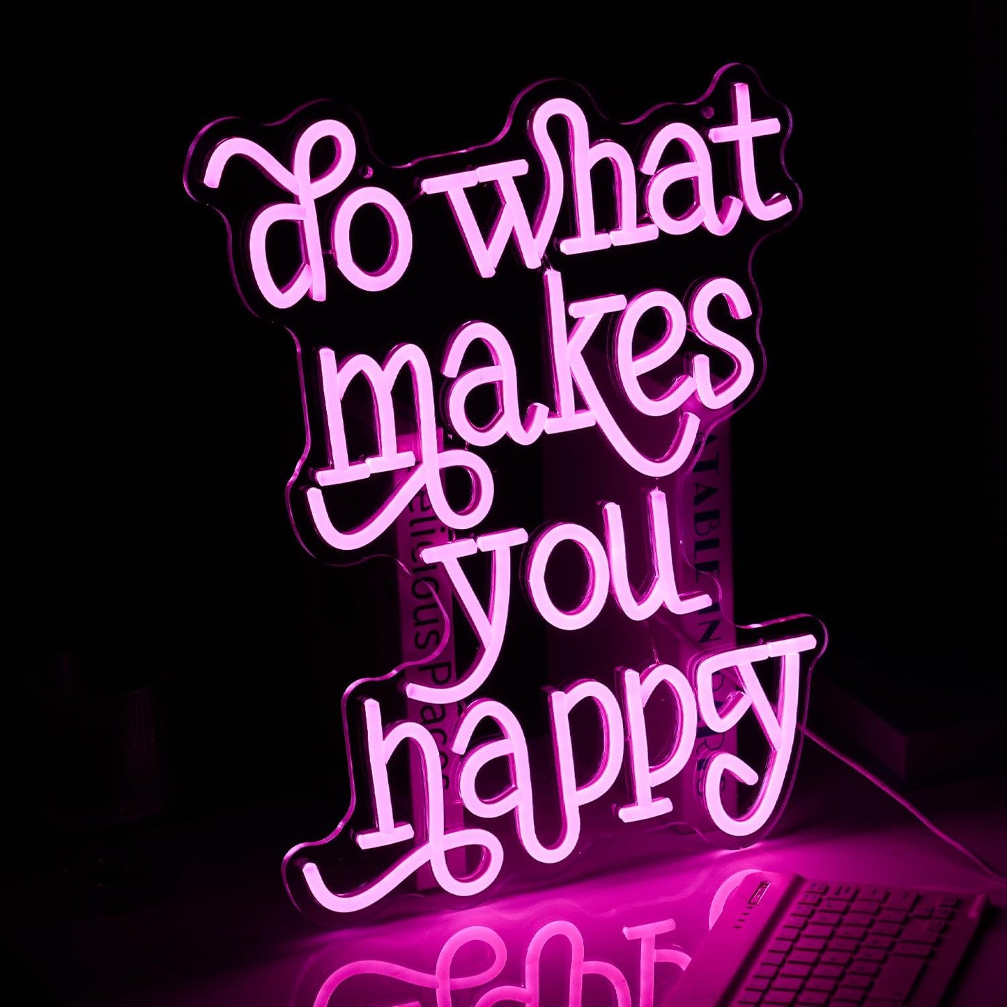 Do What Makes You Happy Neon Sign USB powered Pink Letters Led Neon Light for Wall Decor Dimmable Neon Light Up Sign for Bedroom Home Wedding Decor Gifts (16.5 * 12.6In)