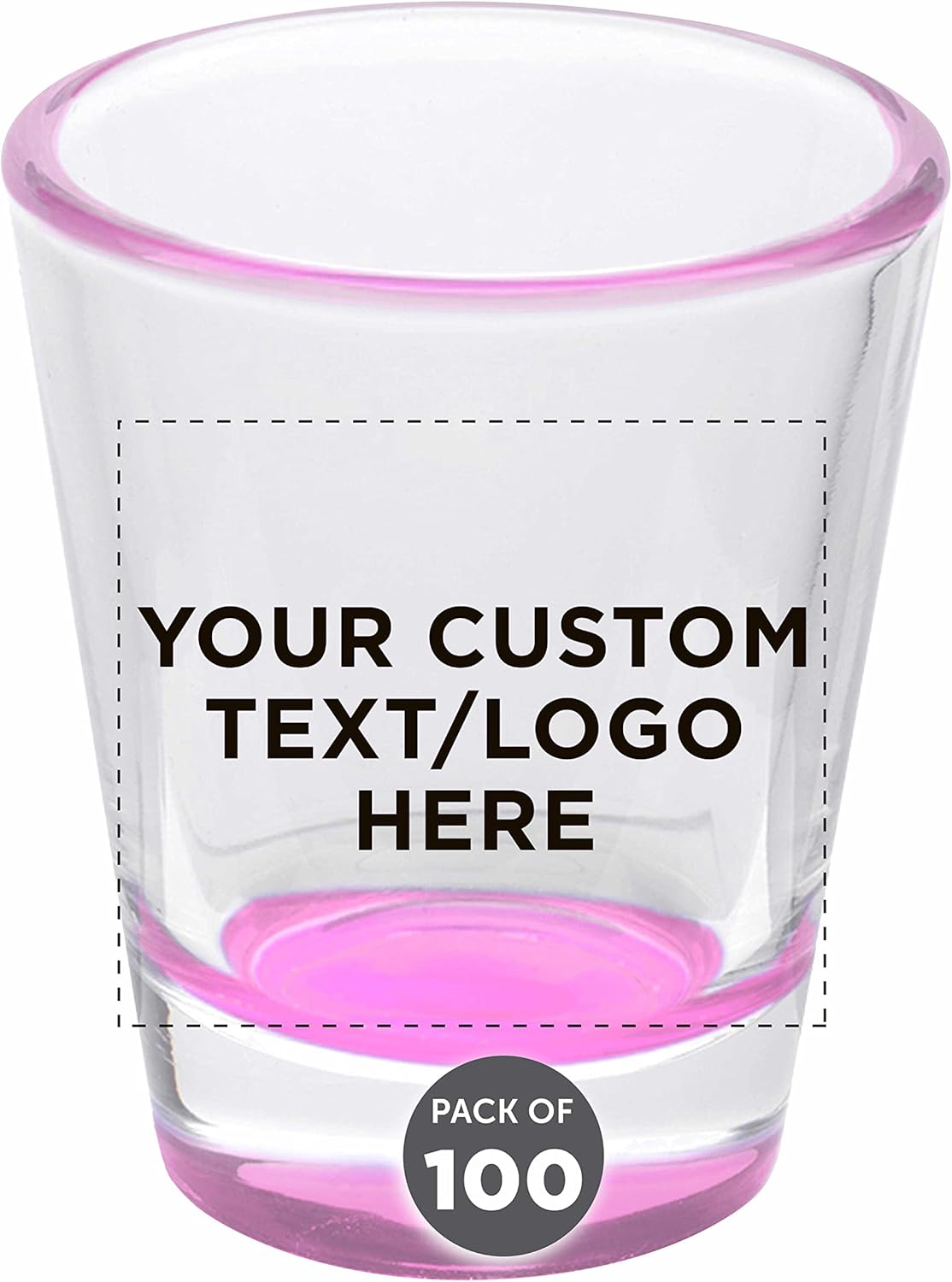 Custom Shot Glasses 1.75 oz. Set of 100, Personalized Bulk Pack - Great for Wedding Favors, Bachelorette Party Decorations, Party Fovors, Color Bottom - Pink