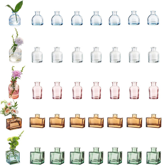 Glasseam Mini Bud Vases in Bulk 40: Colored Small Flower Vases for Centerpieces Cute Tiny Glass Vase for Flowers Modern Decorative Wedding Table Centerpiece for Dining Room Decor