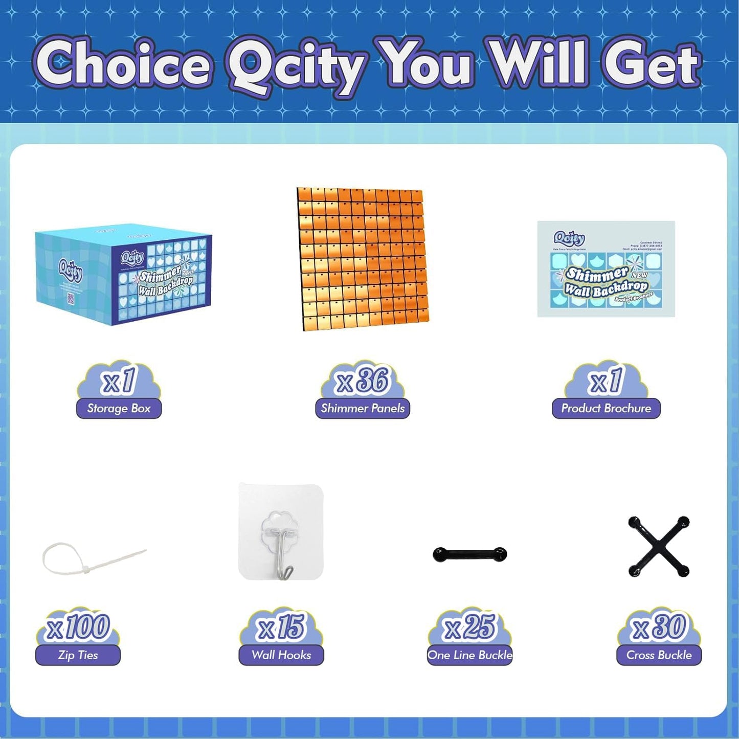 Qcity Orange Shimmer Wall Backdrop 36PCS, Black Back Not See-Through Design, Square Sequin Glitter Backdrop Panel, Perfect for Outdoor Events, Birthdays, Wedding and Party Decoration