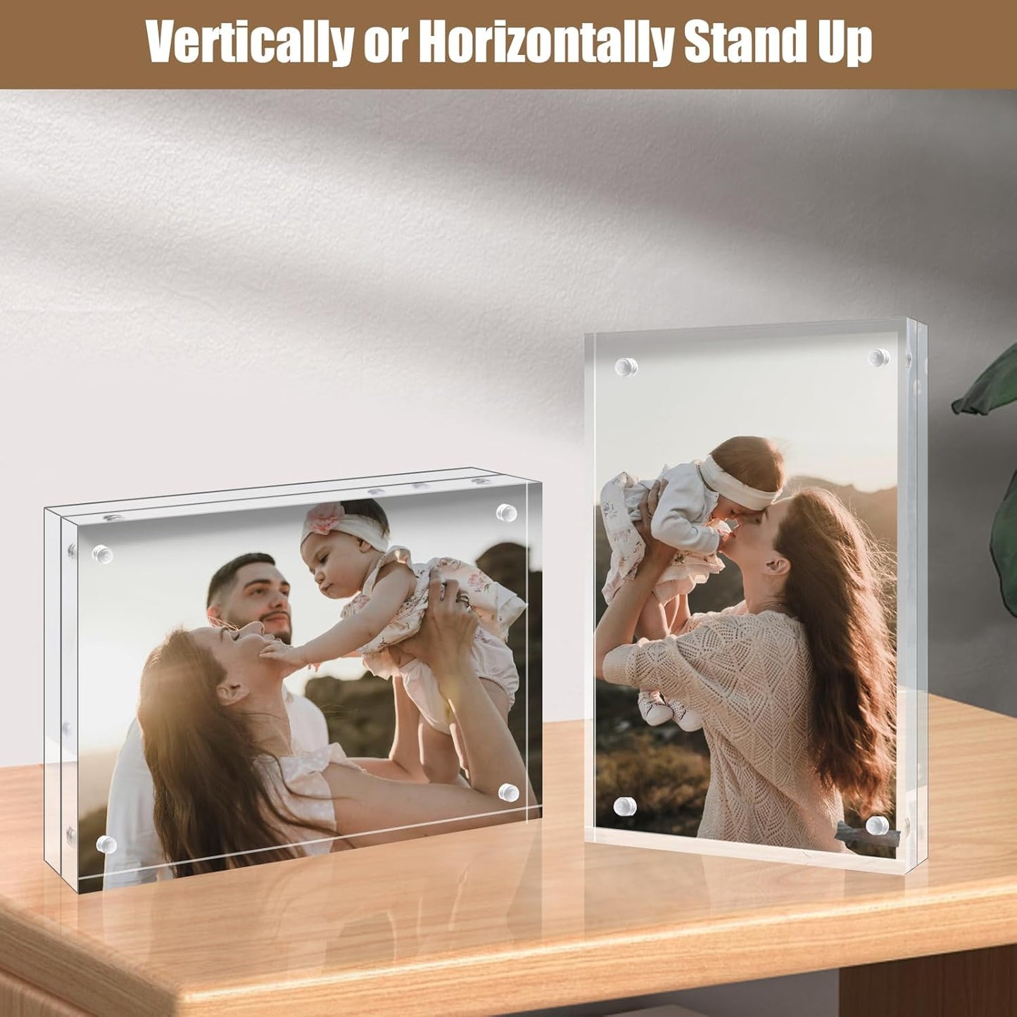 Egofine 5x7 Acrylic Frames 4 Pack, 20mm Thicker Frameless Clear Picture Frames, Double Sided Magnetic Picture Frames, Free Standing Desktop Display