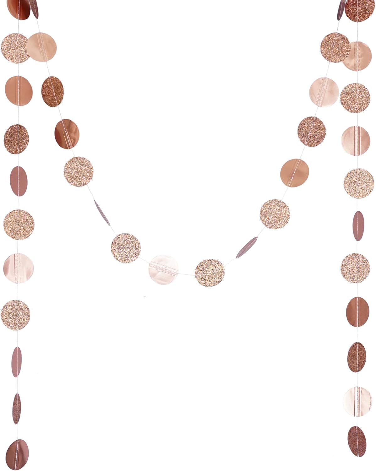 Circle Dots Paper Party Garland Streamer Backdrop (10 Feet Long) - Rose Gold Glitter