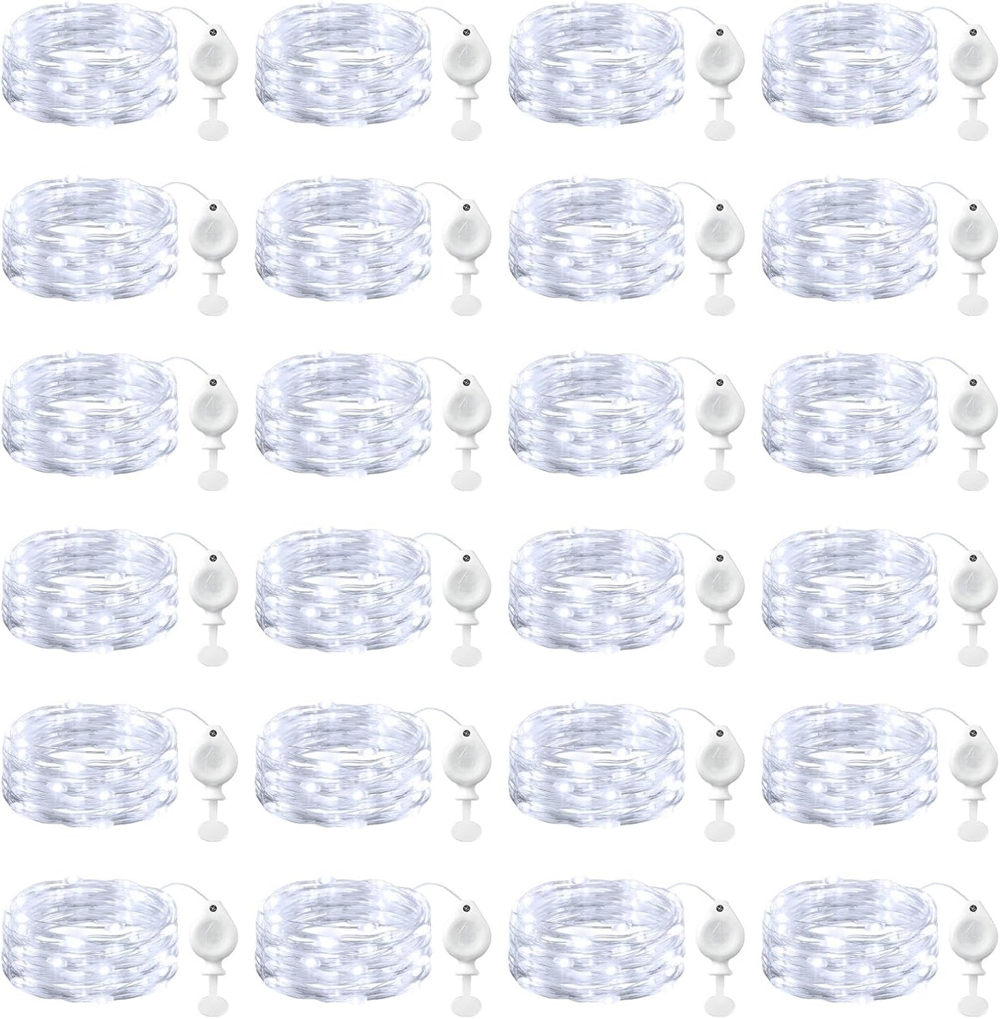 Brightown 24 Pack White LED Fairy Lights Battery Operated String Lights, 7ft 20LED Waterproof Silver Wire String Lights, Firefly Starry Moon Lights for Mason Jars DIY Christmas Wedding Party Bedroom