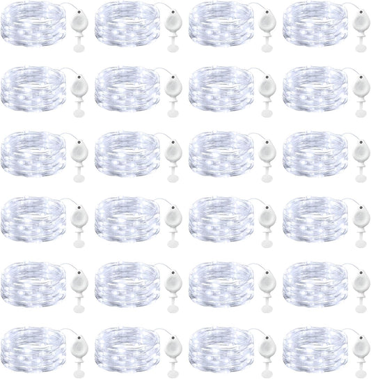 Brightown 24 Pack White LED Fairy Lights Battery Operated String Lights, 7ft 20LED Waterproof Silver Wire String Lights, Firefly Starry Moon Lights for Mason Jars DIY Christmas Wedding Party Bedroom