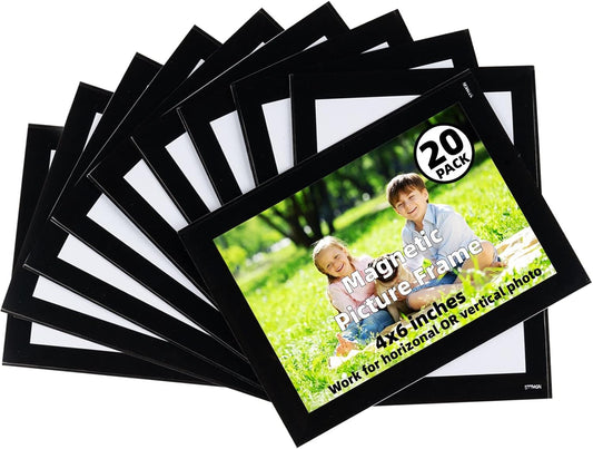 Magnetic Picture Frames for Lockers (4"X6",20 Pack),Magnet Photo Pockets/Greeting Card Holder,Decorations Frame for Home/Office/School/Classroom/Party