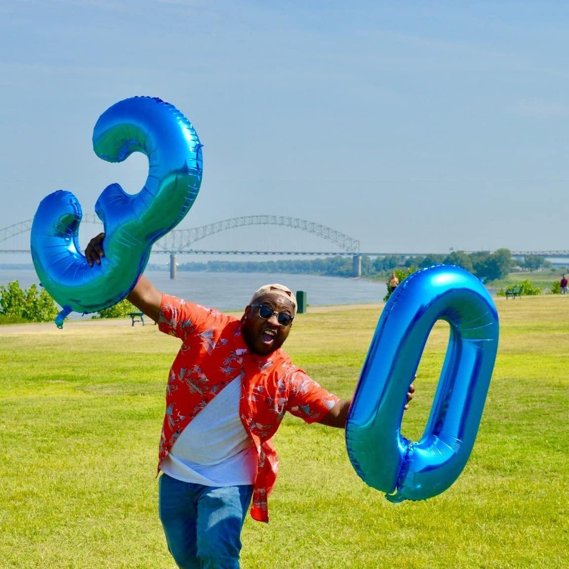 Blue Balloon Number 0, 40 Inch Large Self Inflating Foil Number Balloons 0-9, Giant 0 Digital Helium Balloon for Boys Men Birthday Baby Shower New Year Party Anniversary Celebration Decorations