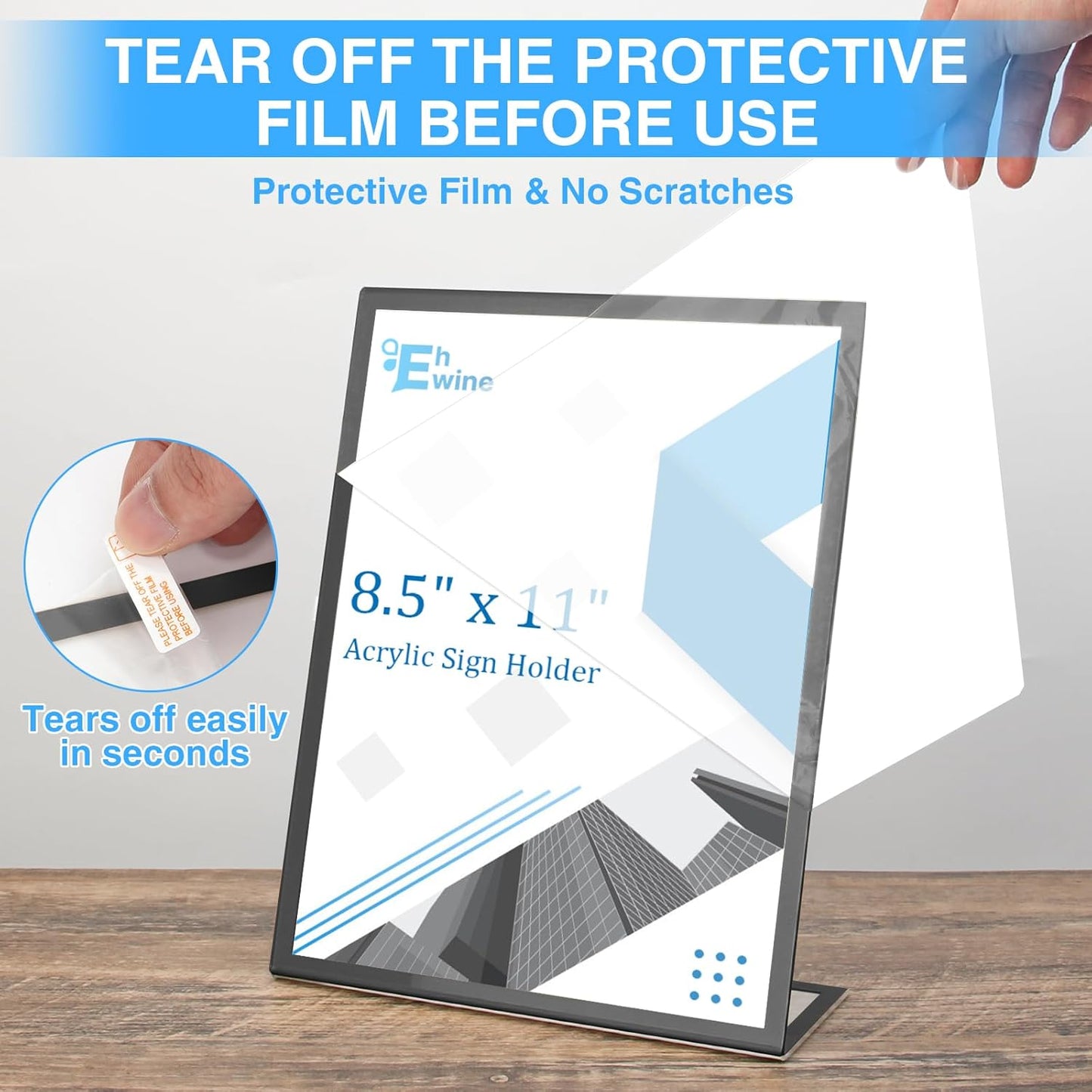 EHWINE 12 Pack Acrylic Sign Holder 8.5 x 11, Black Picture Frame Stand up Table Top Sign Holders, Slanted Back Paper Holder Clear Display Stand Menu Flyer Holder for Wedding Party