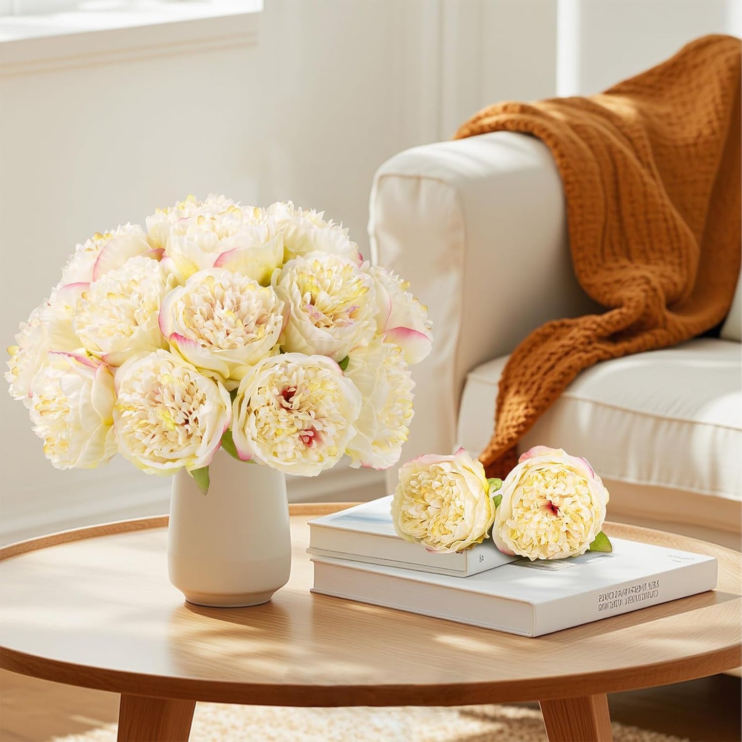 U'Artlines 2 Bouquet 10 Heads Artificial Peony Silk Flower Leaf Home Office Wedding Party Festival Bar Decor (Champagne)