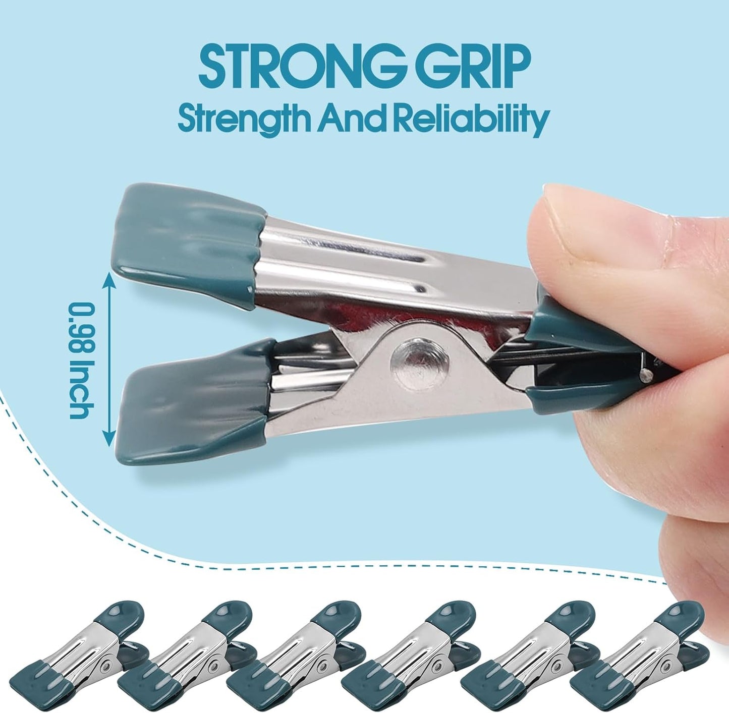 Clothes Pins Heavy Duty 30 Pack - 2.17 Inch Metal Chip Clips, Clothespins for Photo Drying Clothesline Laundry Sock, Bag Clips for Food Kitchen Stainless Steel with Rubber, Dark Green