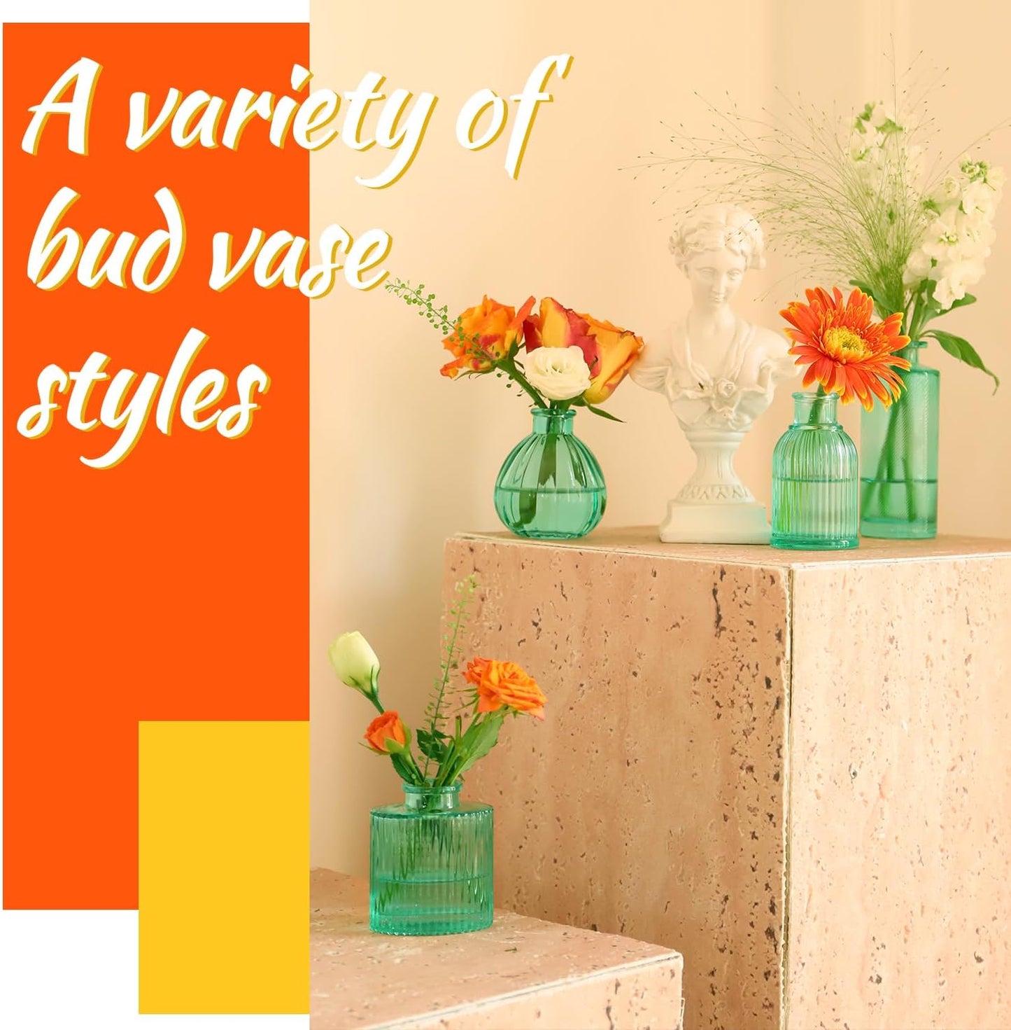 Green Vase, Bud Vases Set of 12, Small Green Glass Vases for Flowers Modern Ribbed Glass Bud Vase for Decor Wedding Flower Vase in Bulk Vintage Decor Bridal Shower Centerpieces Home Table Decoration