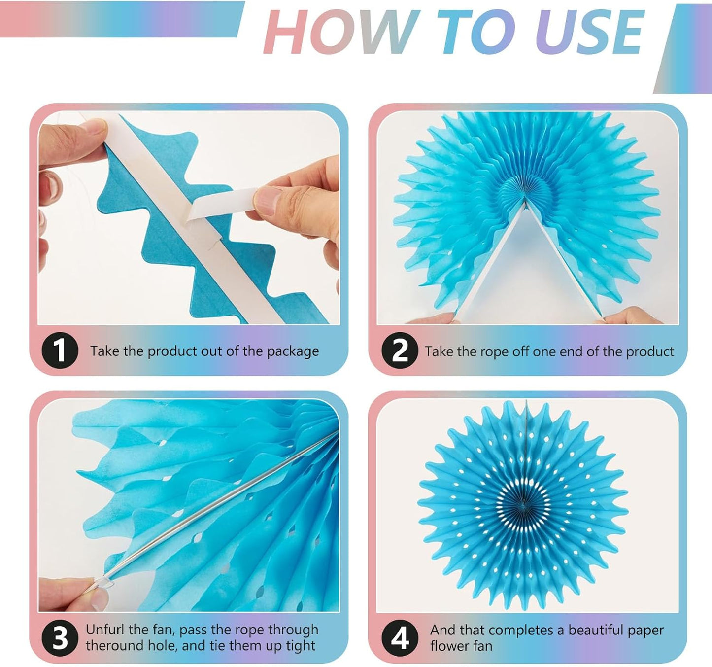 20 Pcs Sky Blue Hanging Paper Fan, Round Paper Fans Decorations Set for Weddings, Birthdays, Engagement, Bridal Shower, Baby Shower Event, Graduation, Party Supplies Decor