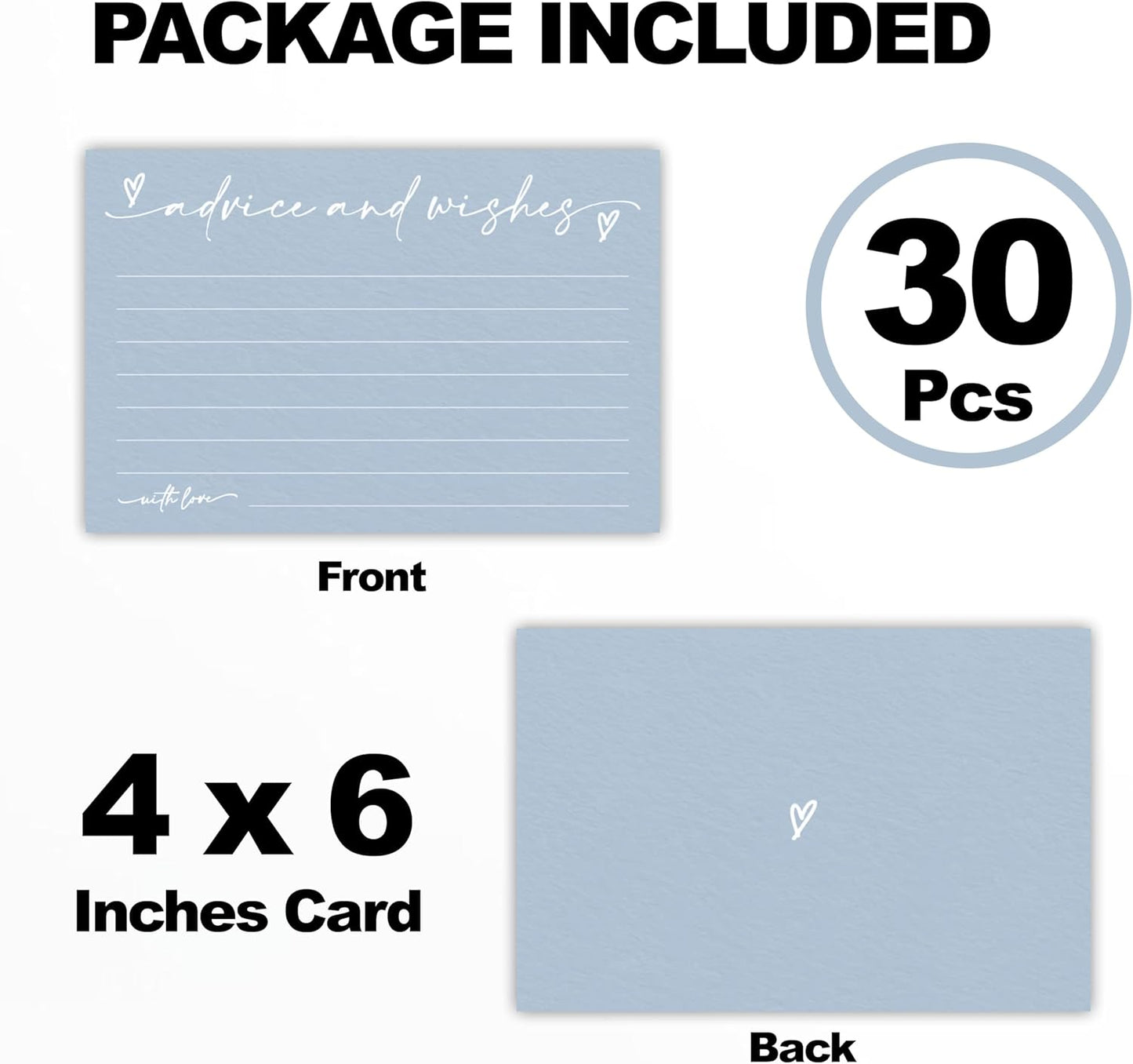 30 Advice & Wishes Cards - Minimalism Blue - Double Sided Fill-In Advice Cards For Bridal, Wedding, Graduate Party, Mr & Mrs, Retirement, Baby Shower, Party Favor & Supplies - A04