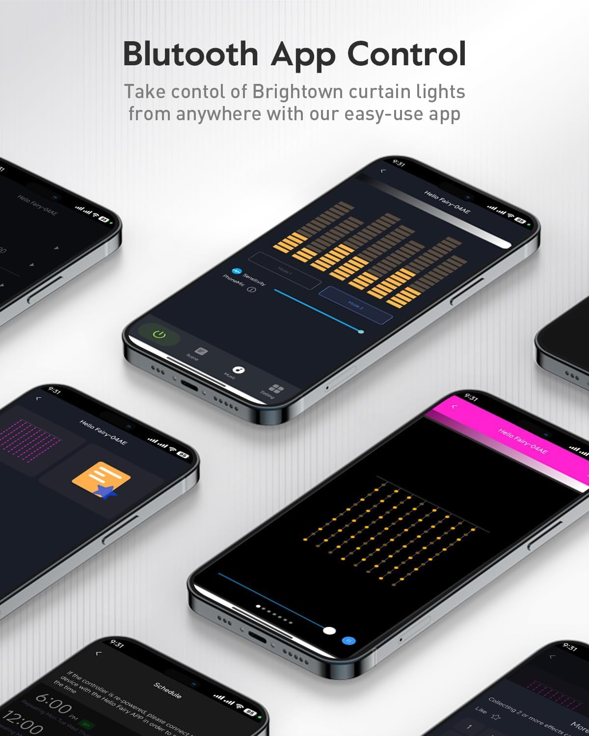 Brightown Smart Curtain String Lights - 9.8ft 300 LED Fairy Light with APP Remote, 8 Modes, USB Powered Waterproof Christmas for Bedroom Wedding Party, White