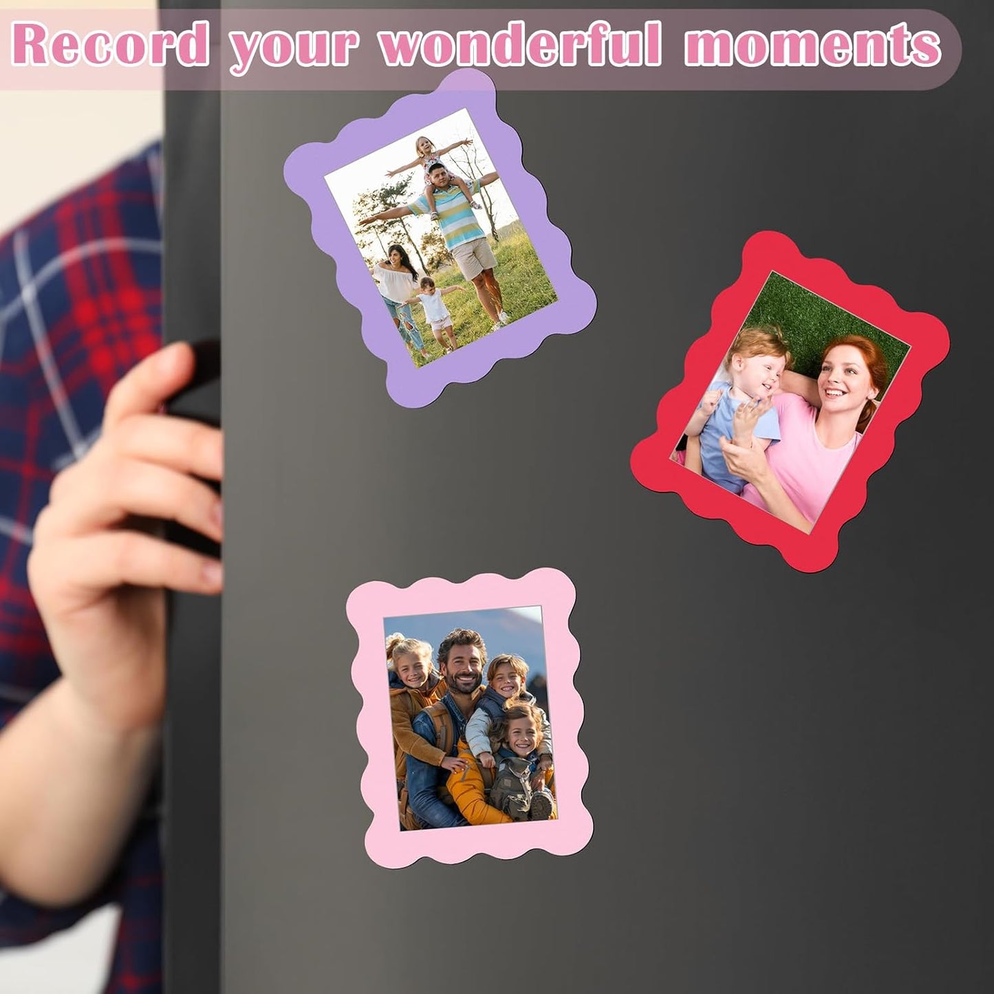 Kingdder 12 Pcs Scalloped Magnetic Picture Frame for Refrigerator 4 x 6 Pastel Reusable Picture Frame Magnets Decorative Photo Holders for Fridge Home School Office Kitchen Locker Decor