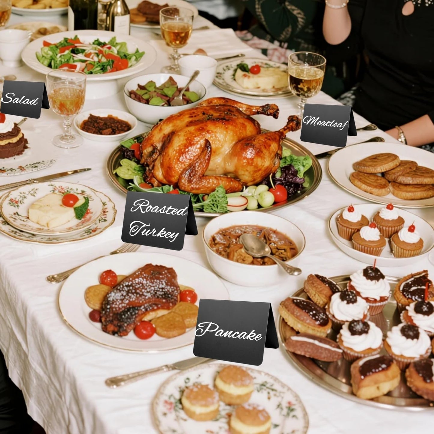 20 Pack Mini Chalkboard Signs for Food Display - 4"x3" Reusable Buffet Food Labels for Party, Catering, Wedding Dessert Table Bakery, with 5 Markers and 85 Labels