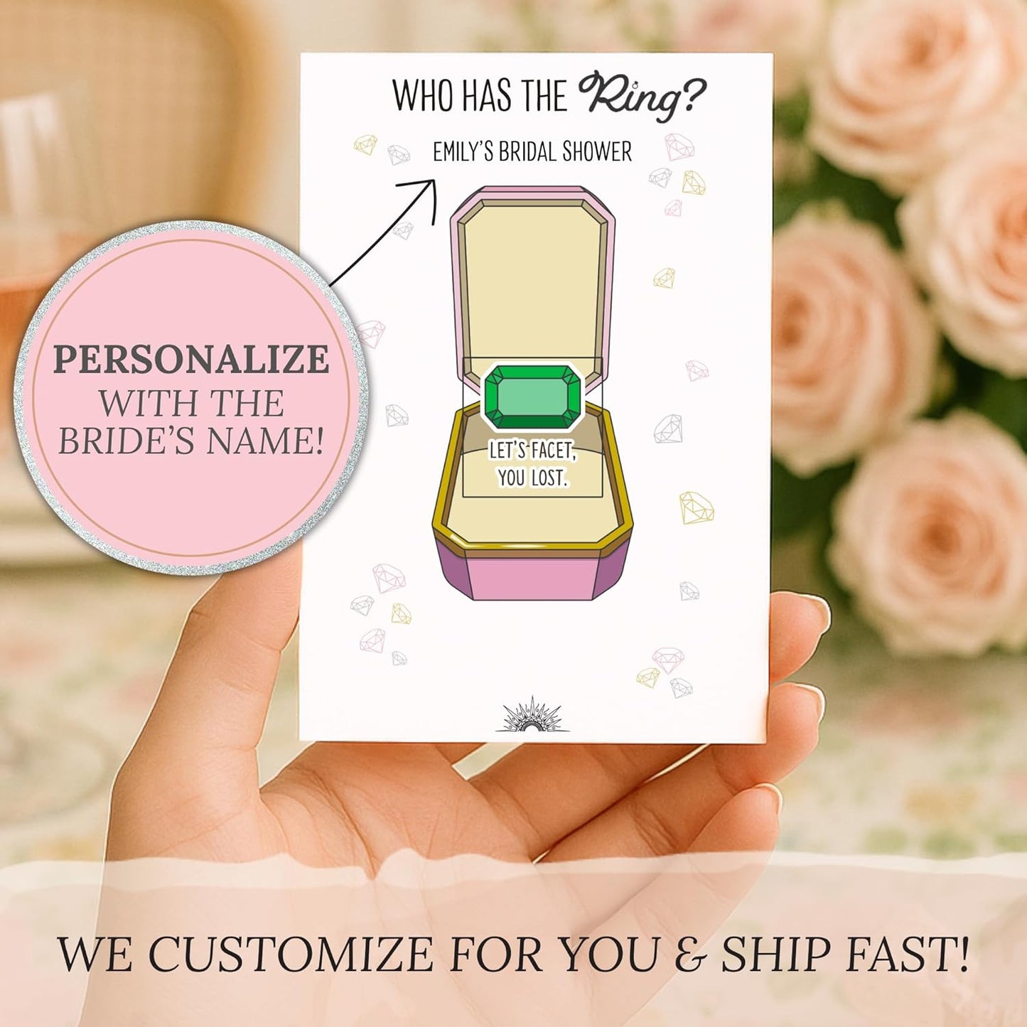 Who Has The Ring Bridal Shower Scratch Off Game - Hilarious Losing Phrases on Ticket Cards - Funny Wedding Shower or Fun Engagement Party Game Idea for 30 Guests (Personalized)