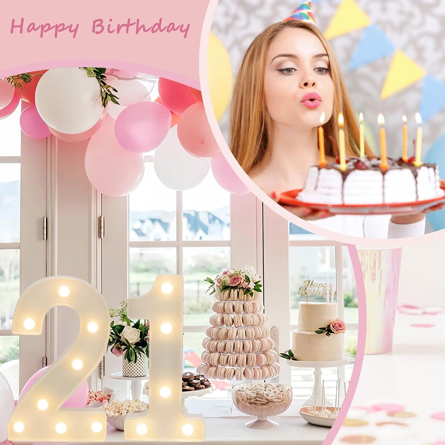 Decorative Led Light Up Numbers, 21th Birthday Decorations, Warm White Led Numbers Lights, Lighted Marquee Number Sign for Sweet 21th Party Decor