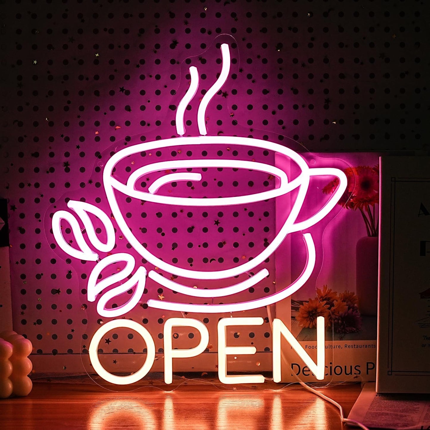 Coffee Cup Open Led Neon Sign For Business Wall Decor, Usb Powered Neon Coffee Signs For Coffee Bar Wall Decor Art Aesthetic Bistro Cafe Restaurant Kitchen Shop Window Welcome Sign