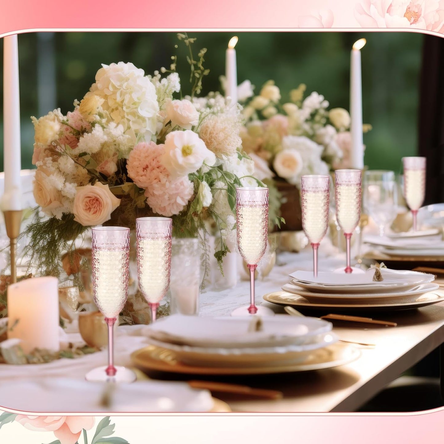 Remerry 48 Pack Detachable Plastic Champagne Flutes 5.5 oz Champagne Glasses Bulk Disposable Mimosa Glasses Reusable Wine Cups for Wedding Toasting Baby Shower Birthday Party New Years (Pink)