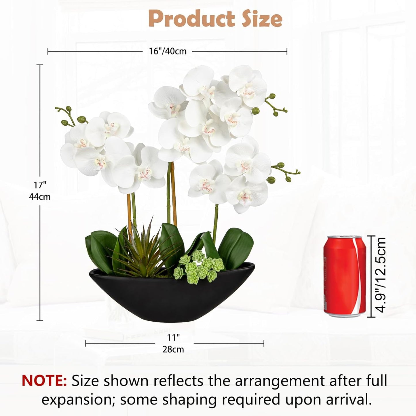 Briful Orchid Fake Flowers 17in White Artificial Orchid Silk Flowers in Black Pot Faux Orchid Arrangement for Home Office Bathroom Dining Table Modern Decoration