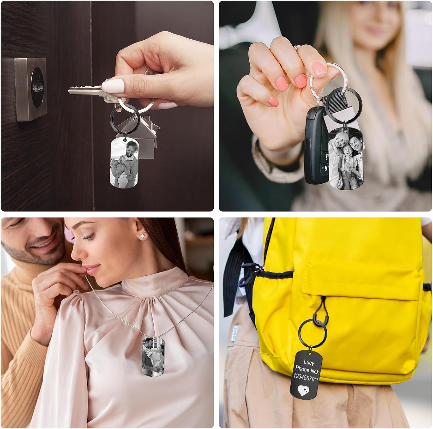 Custom Keychain with Picture, Personalized Photo Keychain with LOGO Text, Customized Gifts for Boyfriend Couple