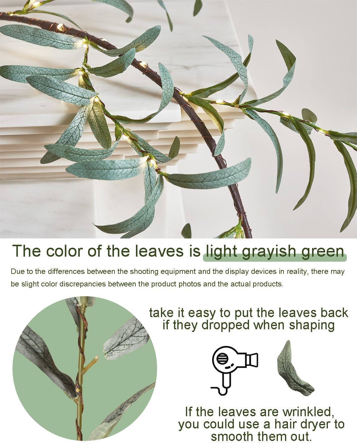 Birchlitland Lighted Olive Garland Battery Operated with Timer 6FT 96 LED Fairy Lights, Faux Vine with Lights for Mantel Fireplace Wall Patio Wedding and Holiday Decor