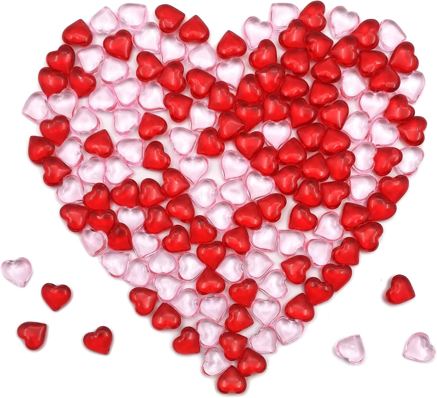200pcs 3D Red Acrylic Heart 22 mm Acrylic Hearts Shaped Plastic Heart Vase Filler Table Decor Pink&Red