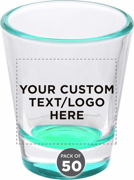 Custom Shot Glasses 1.75 oz. Set of 50, Personalized Bulk Pack - Great for Wedding Favors, Bachelorette Party Decorations, Party Fovors, Color Bottom - Green