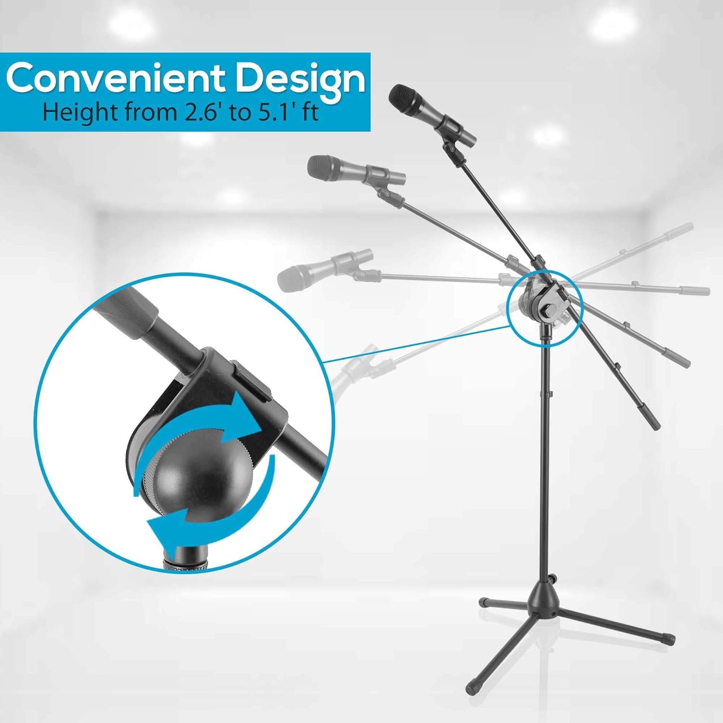 Pyle Dynamic Microphone and Tripod Stand-Height Adjustable from 2.6' to 5.1 Telescoping Boom Arm Mic Length 7.48'' Inch w/Acoustic Pop Filter-Includes 15' ft XLR Cable PMKSM20, Black