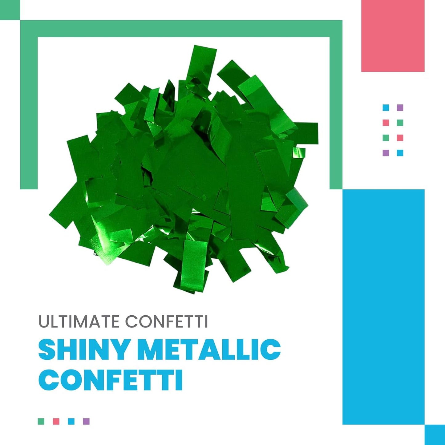 Rectangular Green Mylar Shiny Foil Metallic Confetti for Cannon and Launcher use - Gender Reveal Confetti for Wedding, Parties, Mother’s Day and Live Events - 1 lb, 16 oz