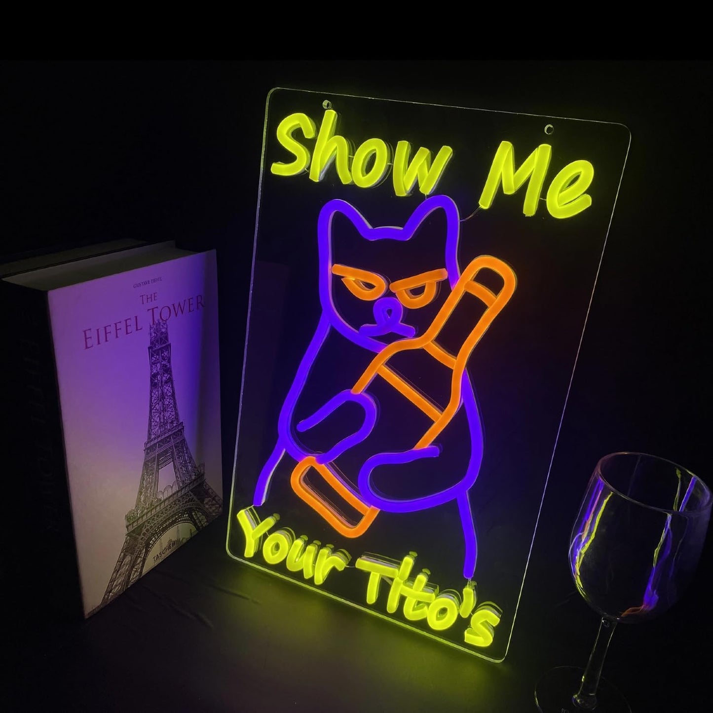 Neon Sign Cat Tito Light for Home Bar Pub,Dimmable LED Wall Light for Party Decoration, Cat Beer Neon Sign Funny Neon Signs for Bedroom Man Cave Home Bar Decor