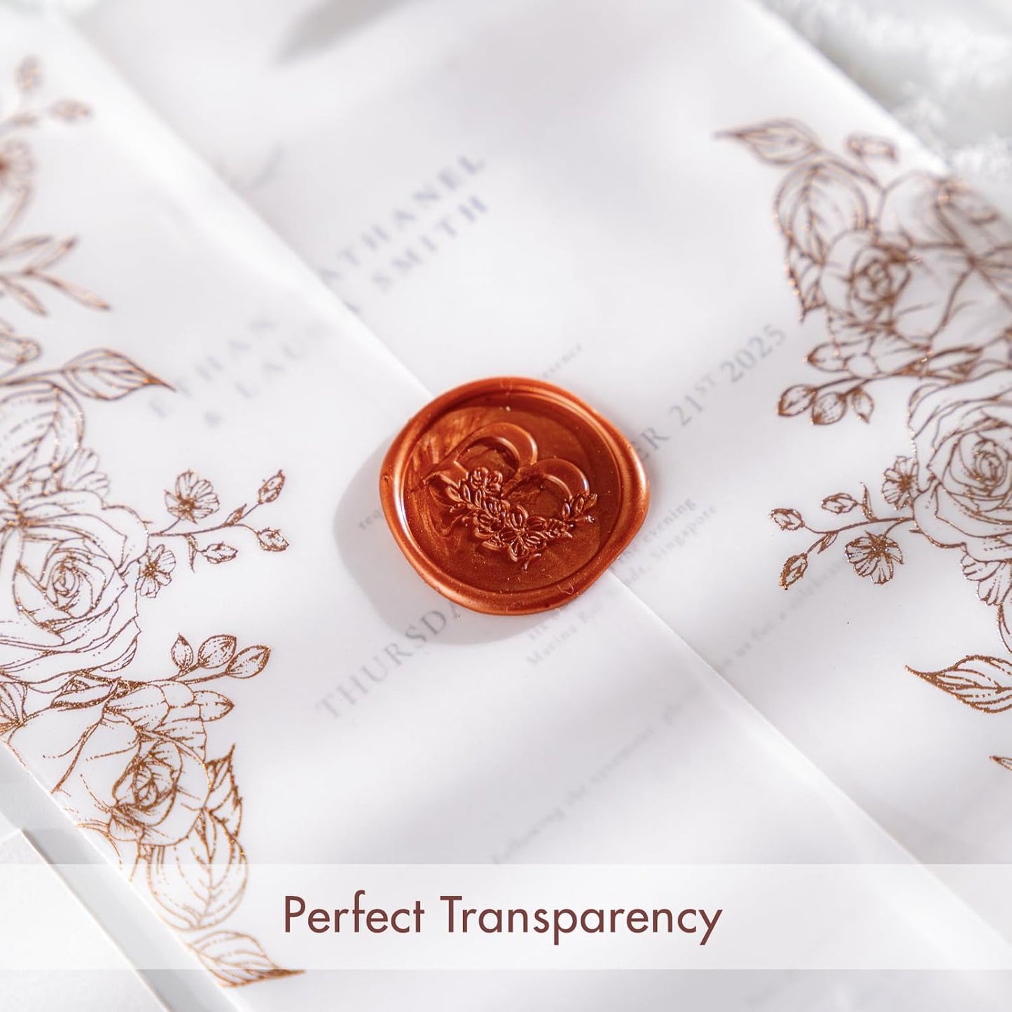 50 Pack Pre-Folded Vellum Jackets For 5x7 Invitations,AZAZA Gorgeous Translucent Invitation Sleeves,115GSM Vellum Jackets 5x7, Wedding Invitation Accessories, For Weddings Birthdays,Rose Golden Roses