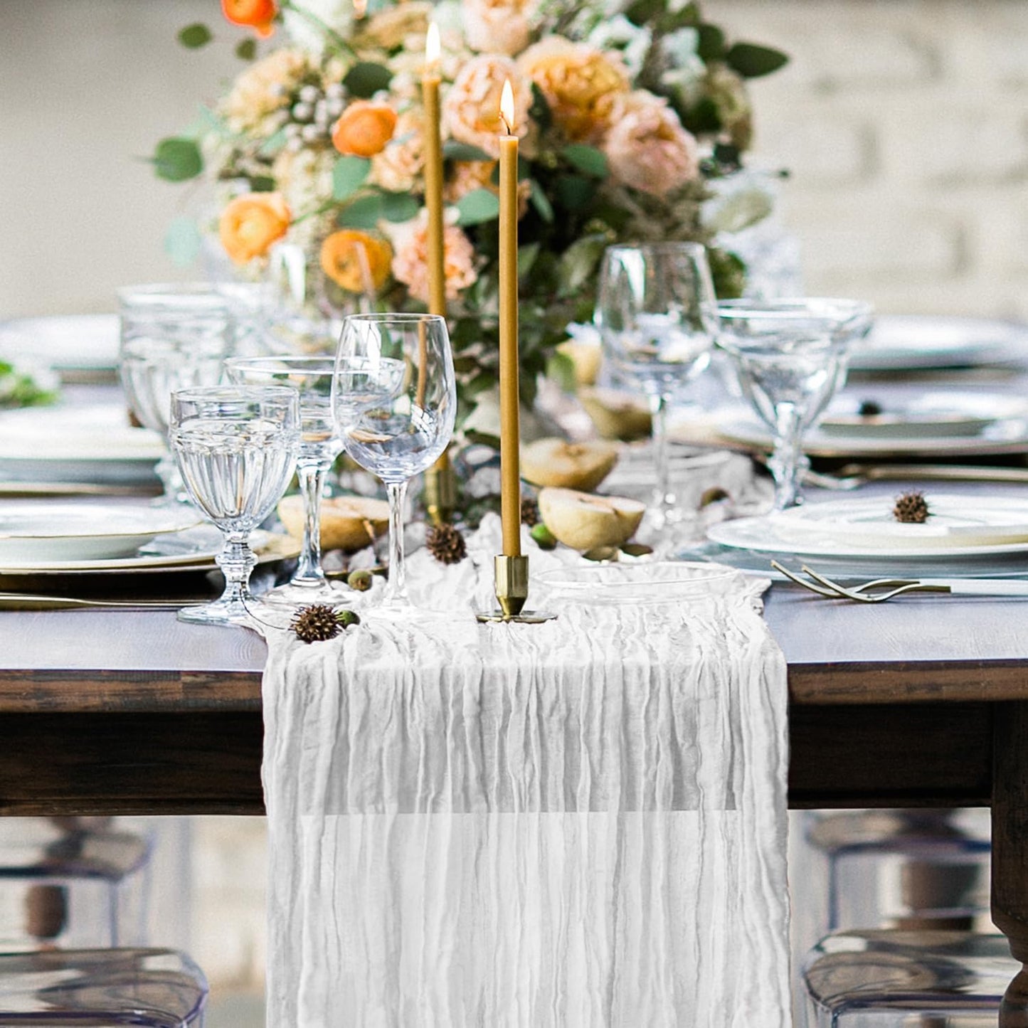 Hahuho Ivory Cheesecloth Table Runner 10ft, Gauze Boho Rustic Table Runners for Wedding Birthday Party Baby Shower Decorations（6 Pack , 35x120 Inches）