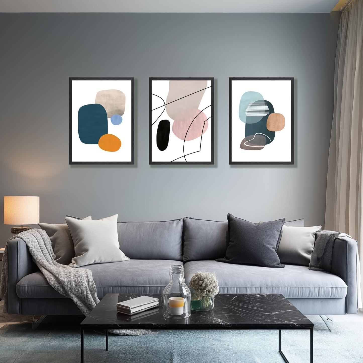 IAFWZX Wood Framed Abstract Geometric Wall Art, Orange Blue Beige Color Block Wall Decor, Modern Minimalist Canvas Painting, Neutral Boho Colorful Geometric Aesthetic Picture for office 12"x16"x3