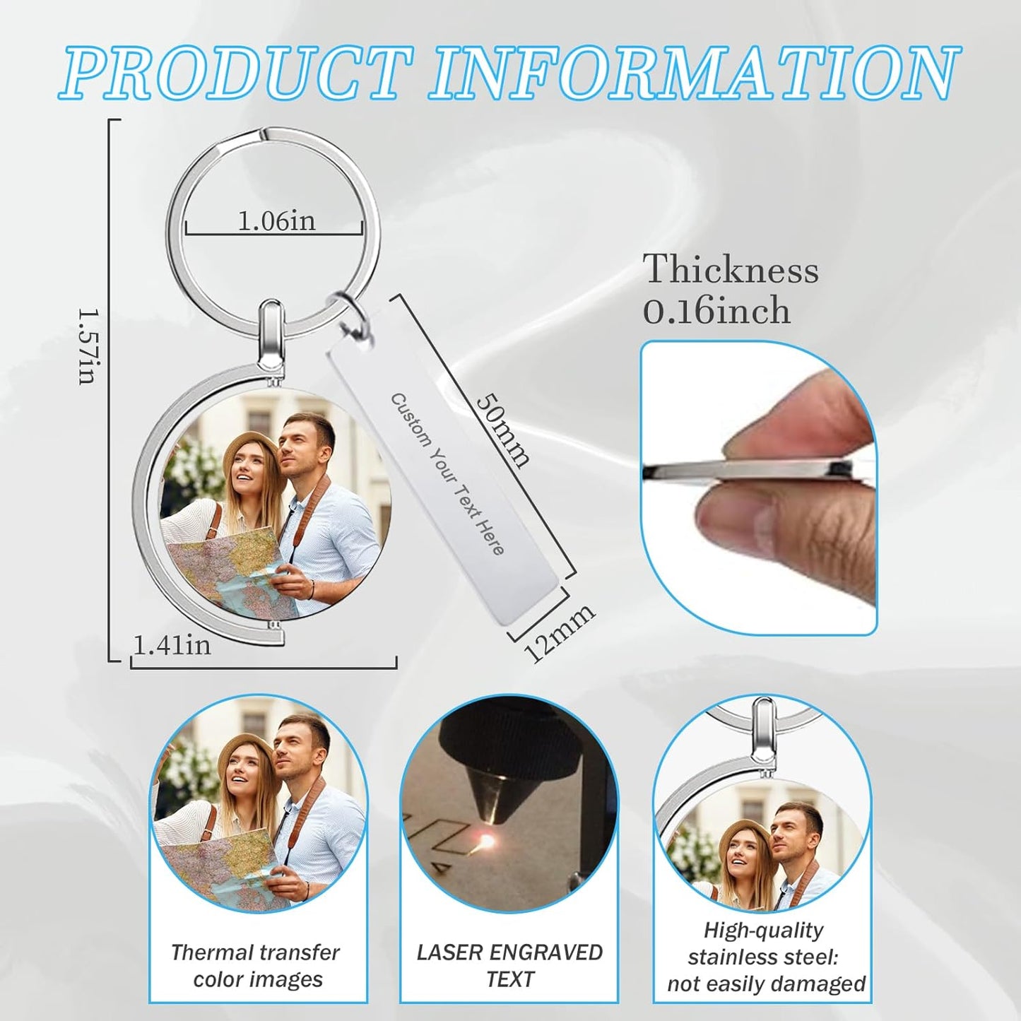 Custom Keychain with Picture Double-sided Personalized Photo Text Keychain, Gift for Anniversary Birthday Christmas