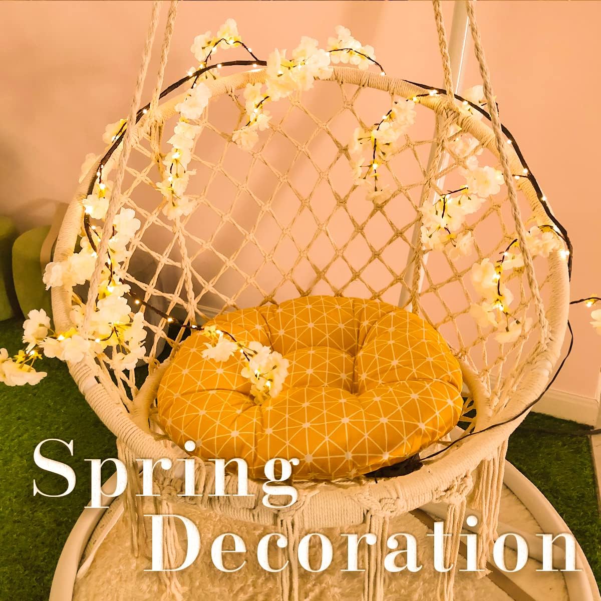 Fudios Lighted White Cherry Blossom Garland Decor with Timer 96 LED Fairy Lights 6FT for Mantle,Artificial Flower Vine with Lights Battery Operated Valentines Wedding Party Indoor Outdoor