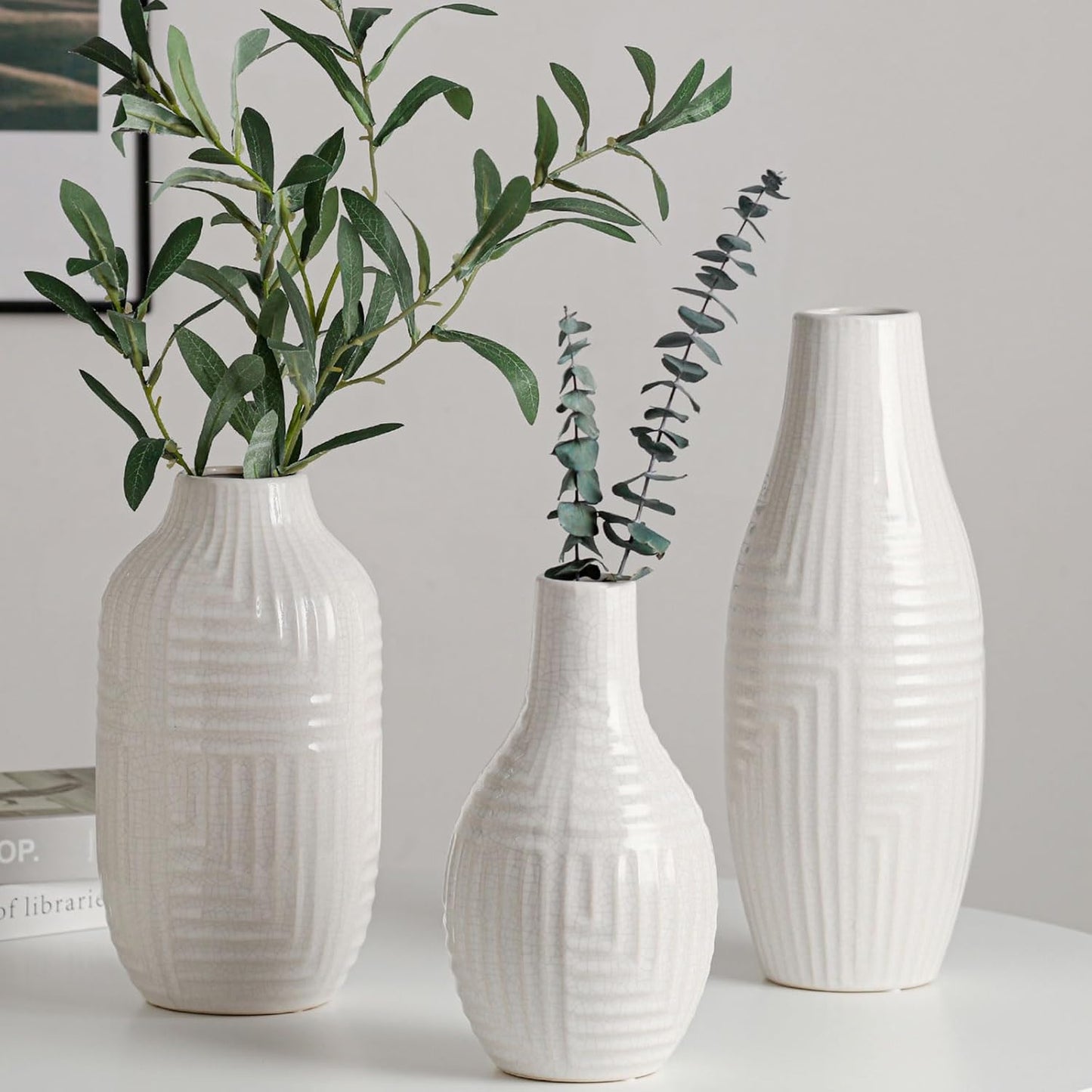 hjn hjn White Vase -Ceramic Vase for Home Decor, Modern Decor Vases for Living Room/Bookshelf/Mantel/Home Decor Accents -13.8" H