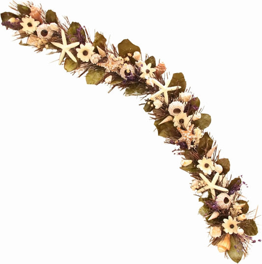 HOLIDAY TREE 5' Coastal Handcrafted Garland - Purple Accents, Natural Shells, Wood Twigs, Resin Starfish - Perfect Summer Garlands for Decoration.