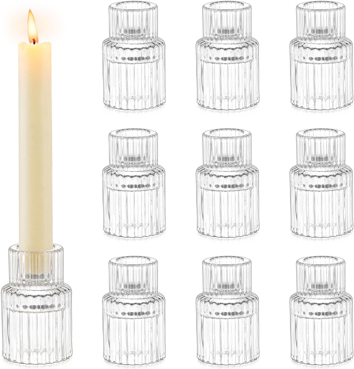 Romadedi Glass Candle Holder for Candlestick - 10Pcs Clear Small Tapered Candle Holder Wedding Decor Table Centerpiece Bulk for Candle Sticks Christmas Party Living Room Dinner Advent